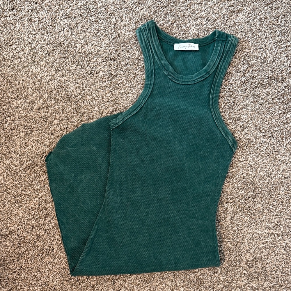Forest Green Ribbed Tank Top Dress